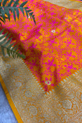 Orange Shot Banarasi Silk Flower Design Saree