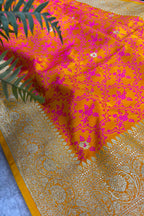 Orange Shot Banarasi Silk Flower Design Saree