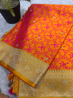 Orange Shot Banarasi Silk Flower Design Saree