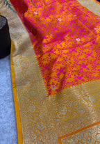 Orange Shot Banarasi Silk Flower Design Saree