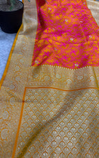 Orange Shot Banarasi Silk Flower Design Saree
