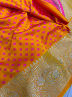 Orange Shot Banarasi Silk Flower Design Saree