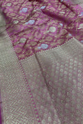 Pink Banarasi Silk Flower Design Saree