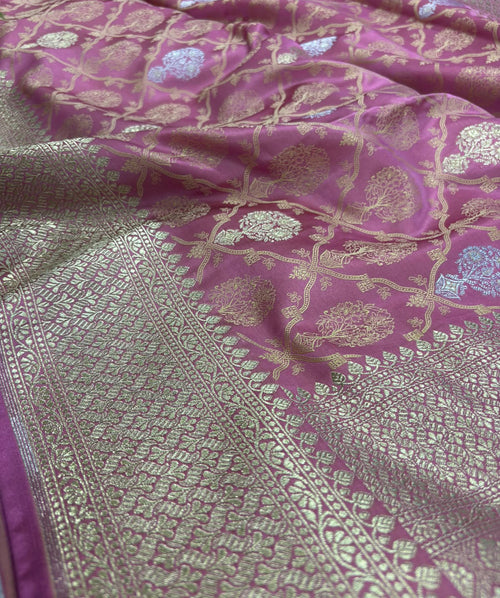 Pink Banarasi Silk Flower Design Saree