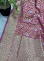 Pink Banarasi Silk Flower Design Saree