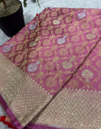 Pink Banarasi Silk Flower Design Saree
