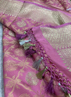 Pink Banarasi Silk Flower Design Saree