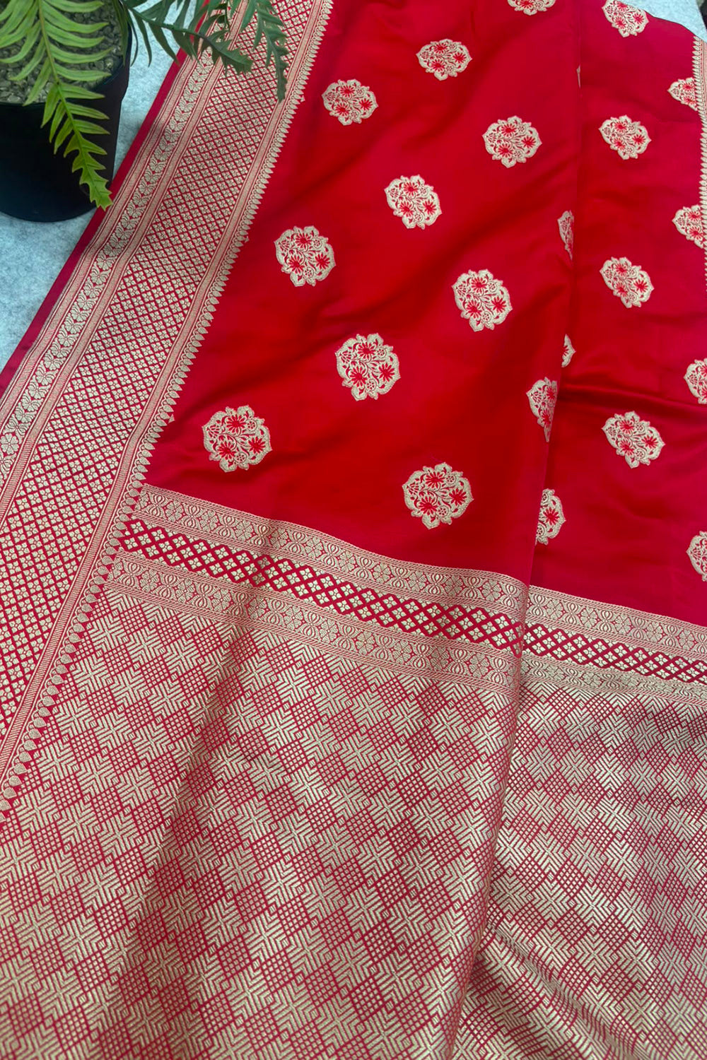 Red Banarasi Silk Flower Design Saree