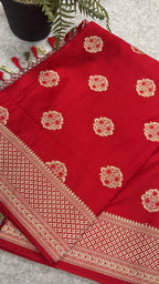 Red Banarasi Silk Flower Design Saree