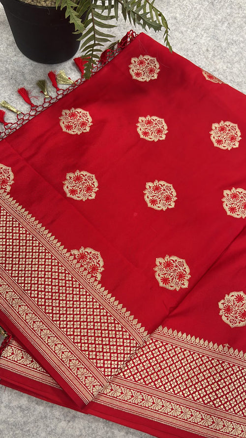 Red Banarasi Silk Flower Design Saree