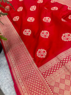 Red Banarasi Silk Flower Design Saree