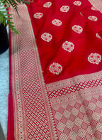 Red Banarasi Silk Flower Design Saree