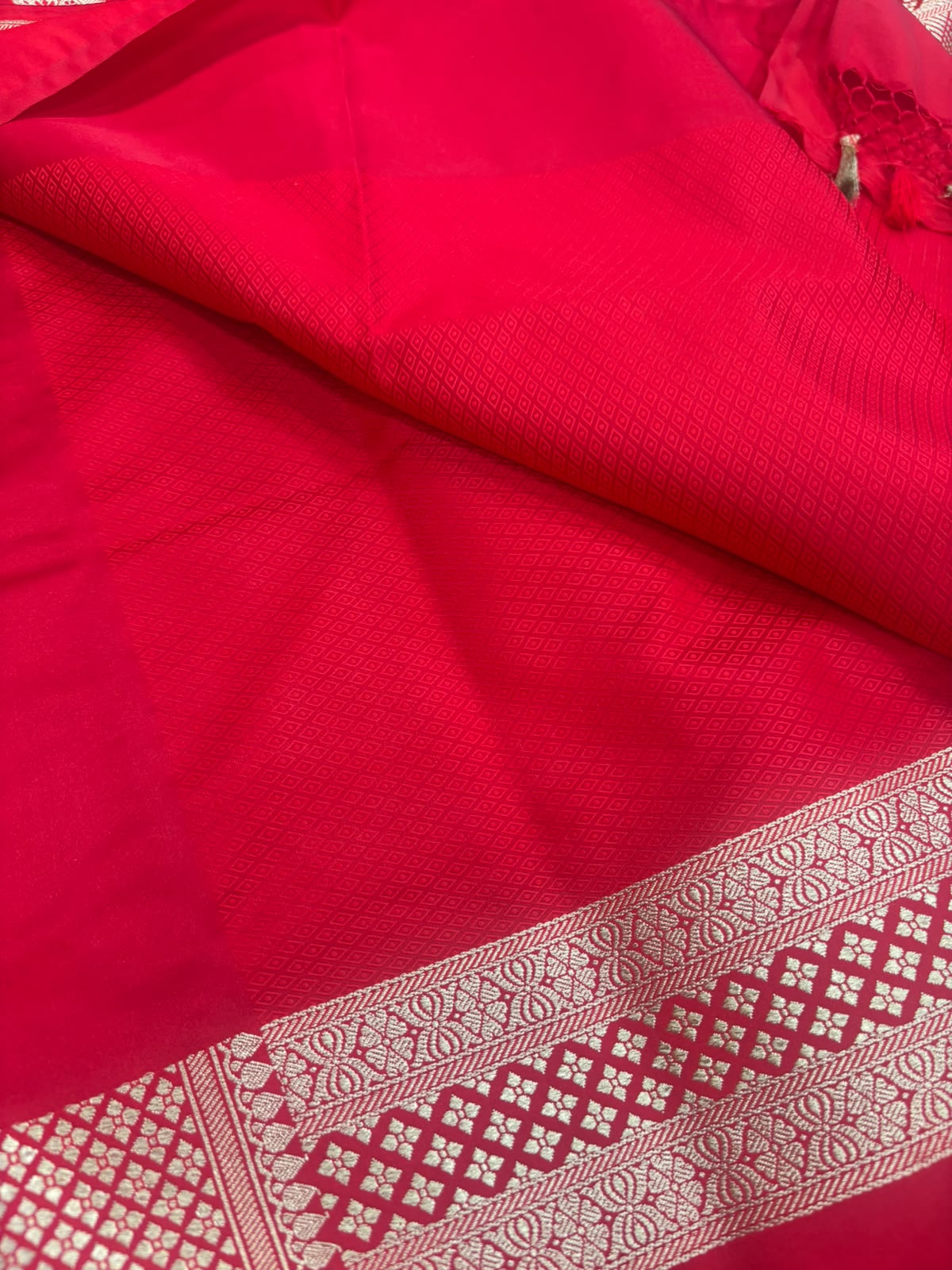 Red Banarasi Silk Flower Design Saree
