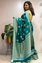 Green Banarasi Mashru Silk Saree — Meenakari Zari Florals, Wedding