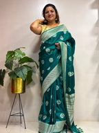 Green Banarasi Mashru Silk Saree — Meenakari Zari Florals, Wedding