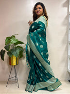 Green Banarasi Mashru Silk Saree — Meenakari Zari Florals, Wedding