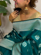 Green Banarasi Mashru Silk Saree — Meenakari Zari Florals, Wedding