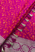 Pink Banarasi Mashru Silk Saree — Flower Design, Festive & Wedding