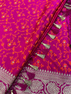 Pink Banarasi Mashru Silk Saree — Flower Design, Festive & Wedding