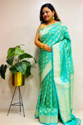 Blue Banarasi Mashru Silk Saree — Handwoven, Festive & Wedding
