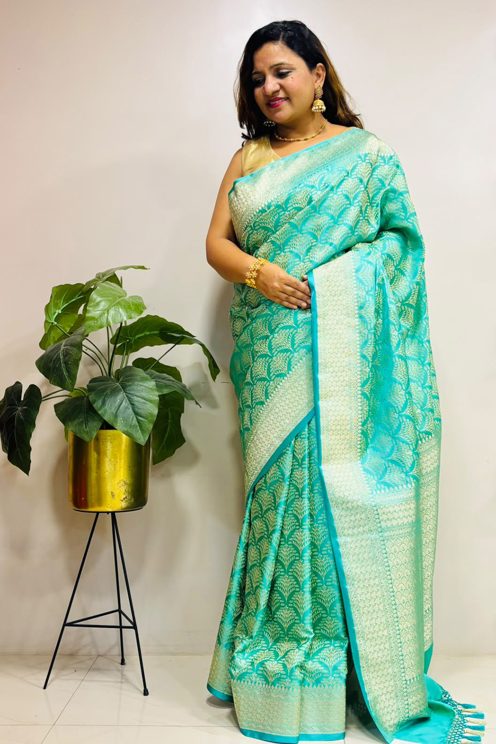 Blue Banarasi Mashru Silk Saree — Handwoven, Festive & Wedding