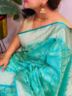 Blue Banarasi Mashru Silk Saree — Handwoven, Festive & Wedding