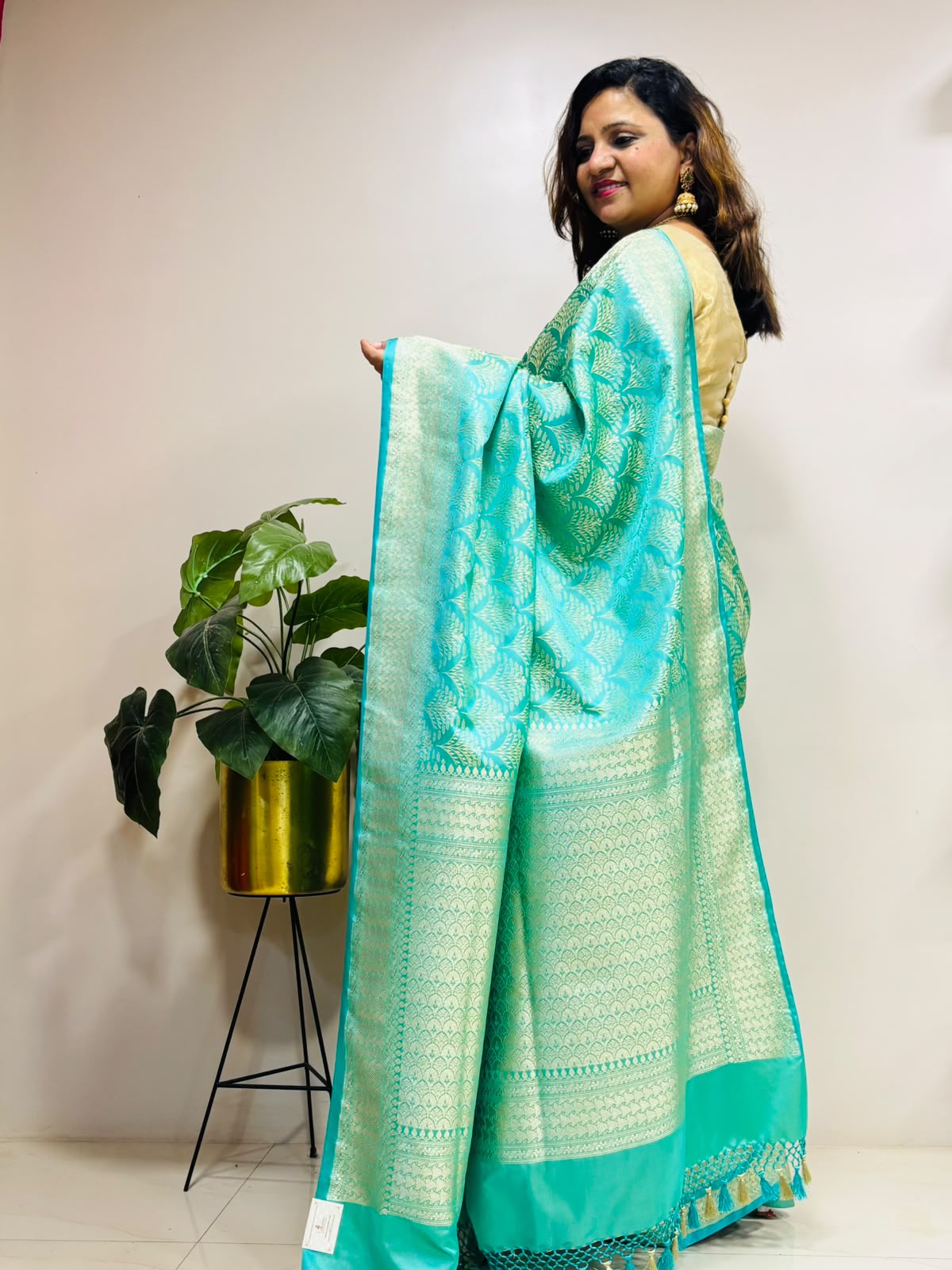 Blue Banarasi Mashru Silk Saree — Handwoven, Festive & Wedding