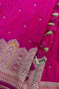 Pink Banarasi Mashru Silk Saree — Flower Design Meenakari, Wedding