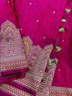 Pink Banarasi Mashru Silk Saree — Flower Design Meenakari, Wedding