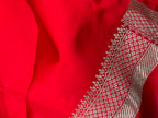 Red Banarasi Mashru Silk Saree — Flower Design, Festive & Bridal