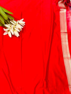 Red Banarasi Mashru Silk Saree — Flower Design, Festive & Bridal