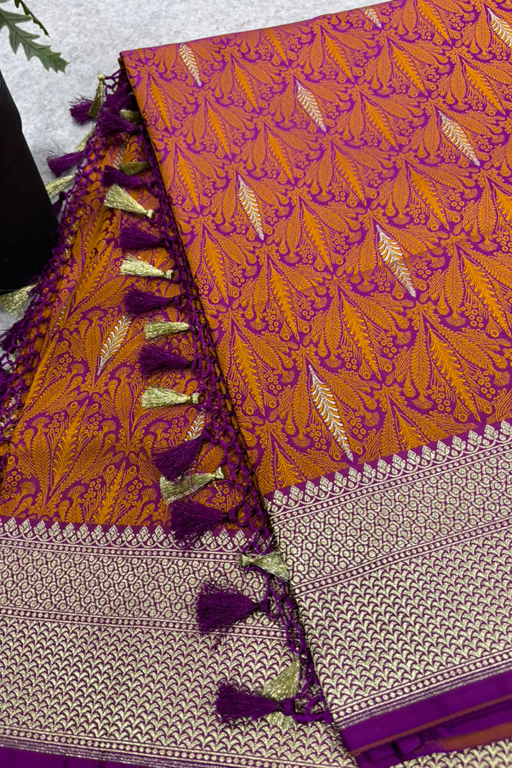 Multicolor Banarasi Mashru Silk Saree — Leaf Design, Festive