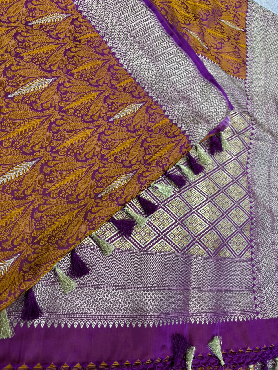 Multicolor Banarasi Mashru Silk Saree — Leaf Design, Festive