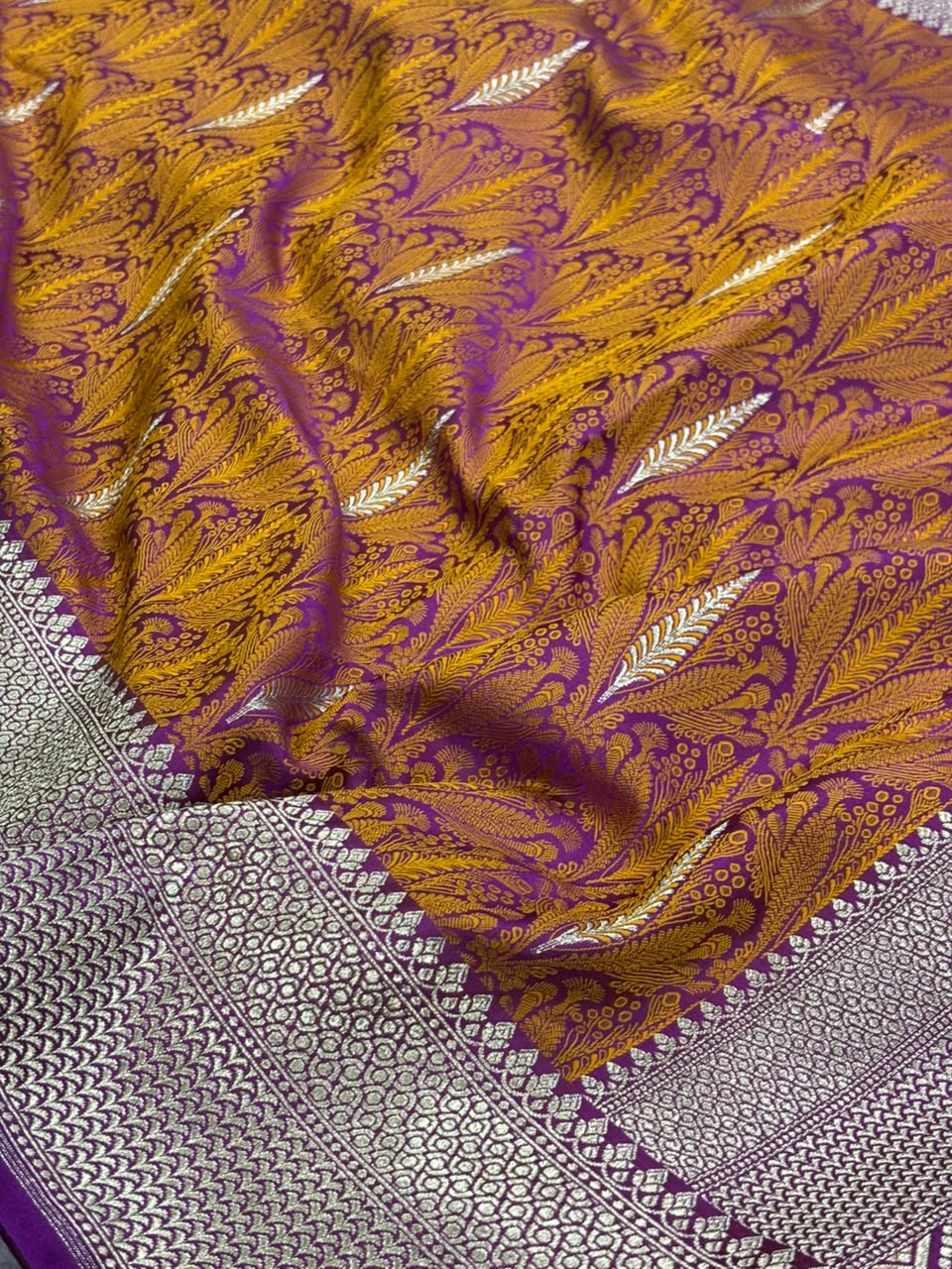 Multicolor Banarasi Mashru Silk Saree — Leaf Design, Festive