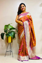 Multicolor Banarasi Mashru Silk Saree — Leaf Design, Festive