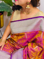 Multicolor Banarasi Mashru Silk Saree — Leaf Design, Festive