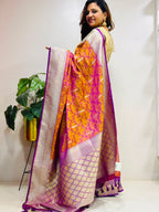 Multicolor Banarasi Mashru Silk Saree — Leaf Design, Festive