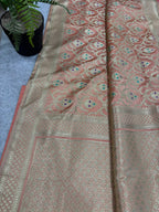 Peach Banarasi Mashru Silk Saree — Jaal & Meenakari, Bridal