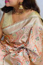 Peach Banarasi Mashru Silk Saree — Jaal & Meenakari, Bridal