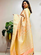 Peach Banarasi Mashru Silk Saree — Jaal & Meenakari, Bridal
