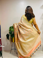 Peach Banarasi Mashru Silk Saree — Jaal & Meenakari, Bridal