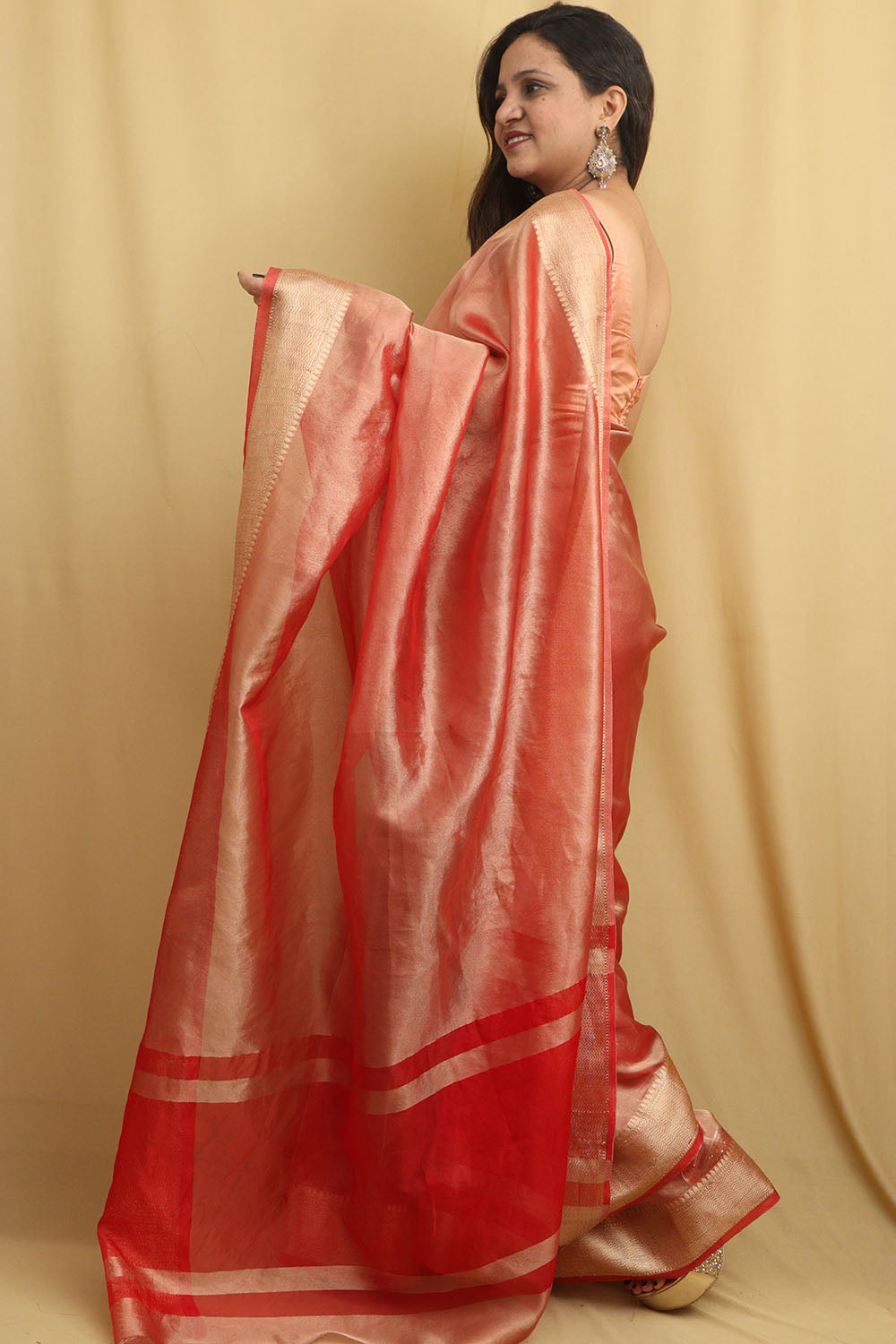 Stunning Red Banarasi Tissue Saree: Ideal for Events - Luxurion World