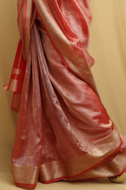 Stunning Red Banarasi Tissue Saree: Ideal for Events - Luxurion World