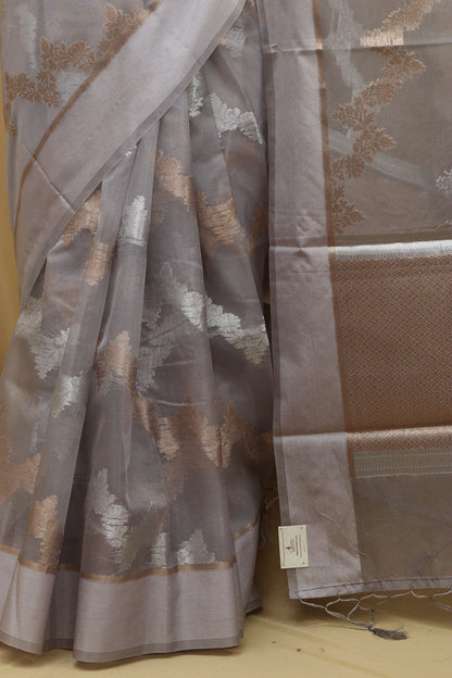 Elegant Grey Banarasi Organza Silk Sona Roopa Saree - Luxurion World