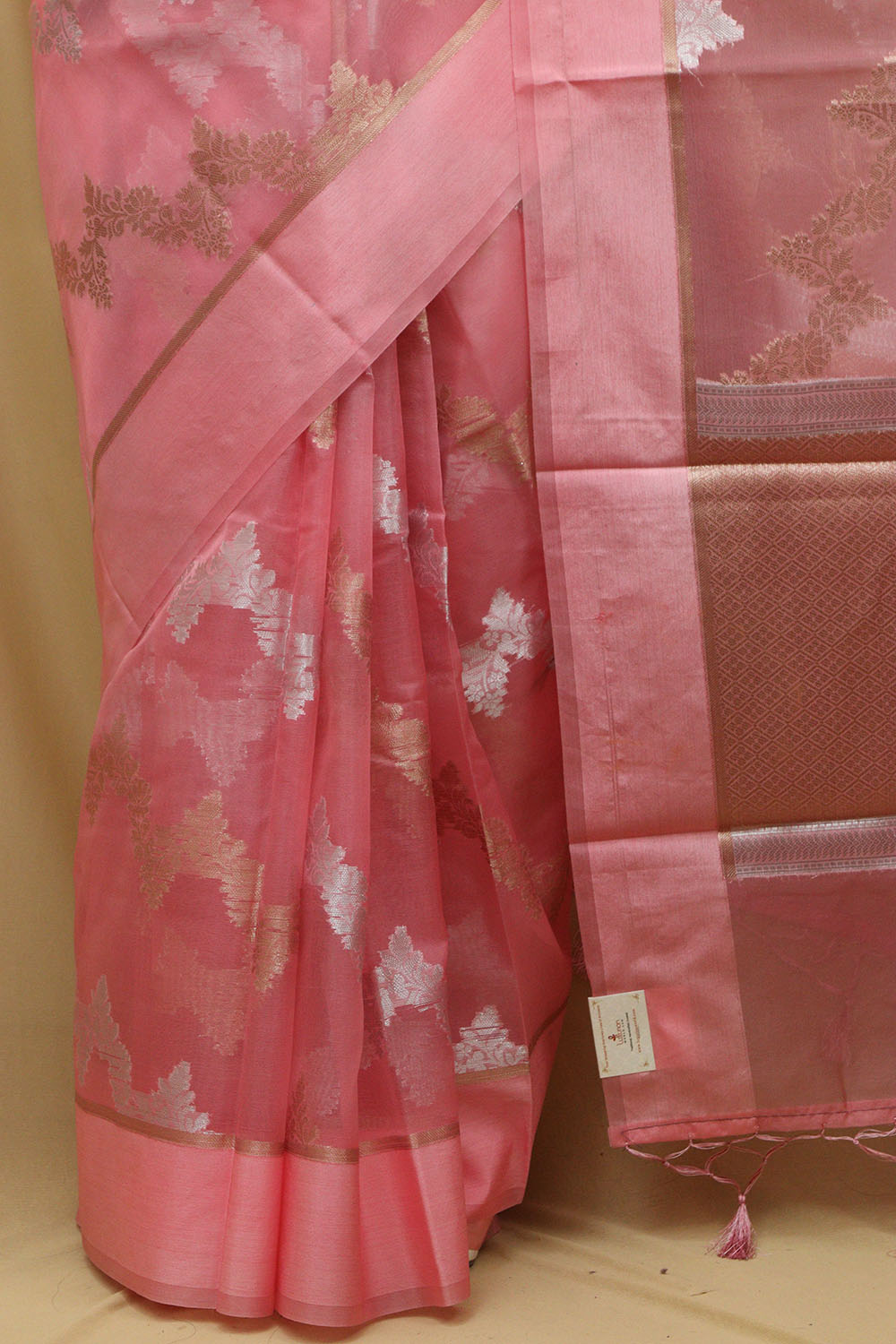 Elegant Pink Banarasi Organza Silk Sona Roopa Saree - Luxurion World