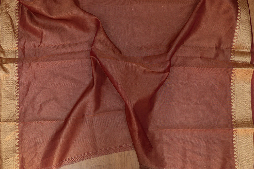 1 Min Ready To Wear - Brown Banarasi Tissue Saree - Luxurion World