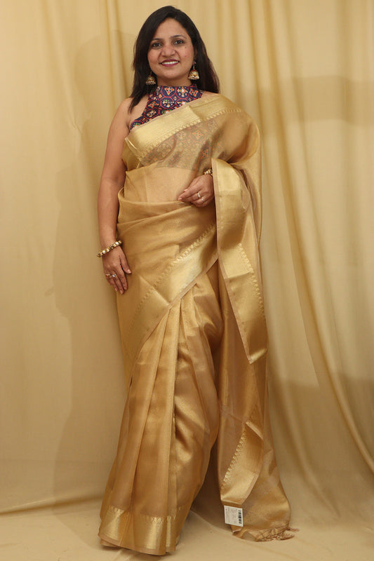 Exquisite Golden Banarasi Tissue Saree - Timeless Elegance