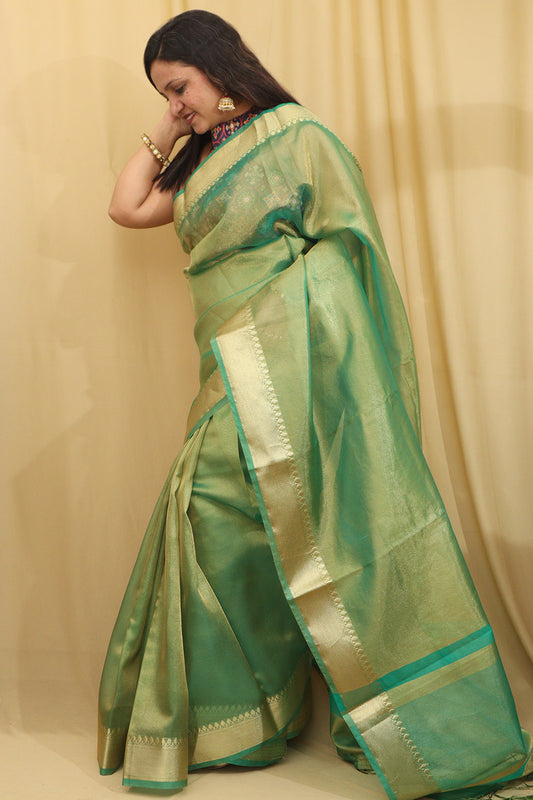 Exquisite Green Banarasi Tissue Saree - Timeless Elegance - Luxurion World