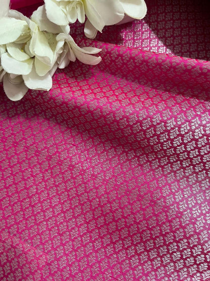Stunning Pink Banarasi Kora Silk Saree - Luxurion World