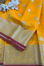 Vibrant Yellow Banarasi Kora Silk Saree - Luxurion World